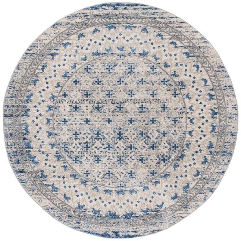 SAFAVIEH Brentwood Light Gray/Blue Doormat 3 ft. x 3 ft. Round Geometric Multi-Border Area Rug BNT899G-3R