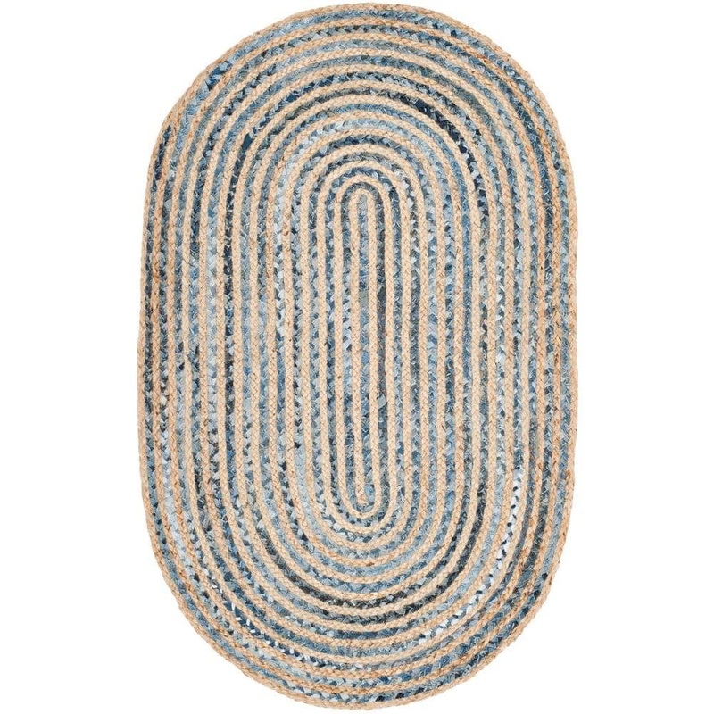 SAFAVIEH Cape Cod Natural/Blue Doormat 3 ft. x 5 ft. Oval Solid Area Rug CAP250A-3OV