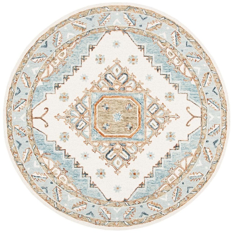 SAFAVIEH Capri Ivory/Rust 7 ft. x 7 ft. Border Diamond Medallion Round Area Rug CPR209A-7R