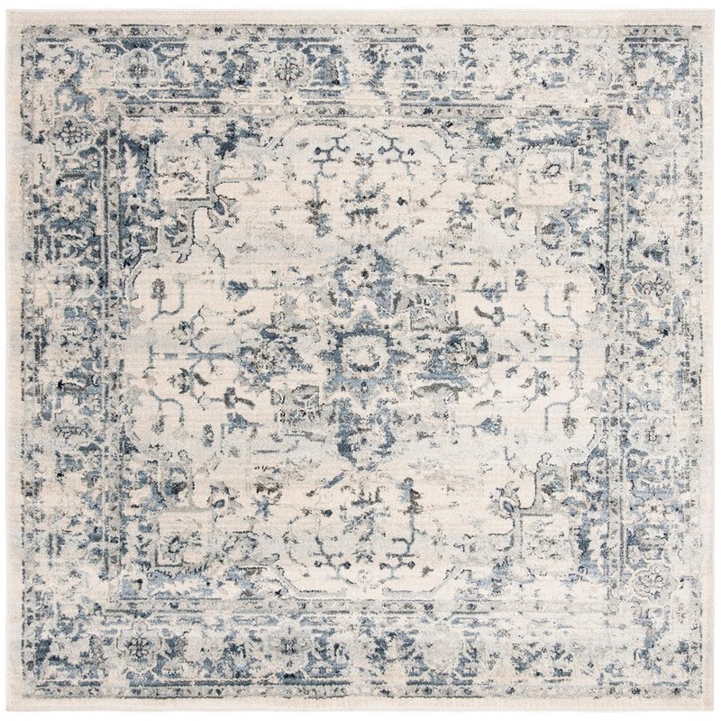 SAFAVIEH Charleston Ivory/Navy 4 ft. x 4 ft. Distressed Border Square Area Rug CHL411A-4SQ