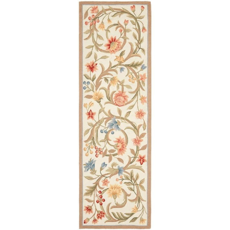 SAFAVIEH Chelsea Ivory 3 ft. x 10 ft. Solid Floral Border Runner Rug HK248A-210