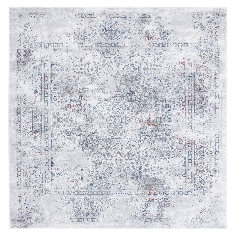 SAFAVIEH Craft Gray/Blue 7 ft. x 7 ft. Distressed Border Square Area Rug CFT955F-7SQ