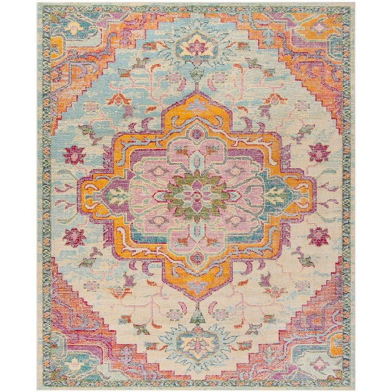 SAFAVIEH Crystal Light Blue/Fuchsia 9 ft. x 12 ft. Distressed Border Area Rug CRS501B-9