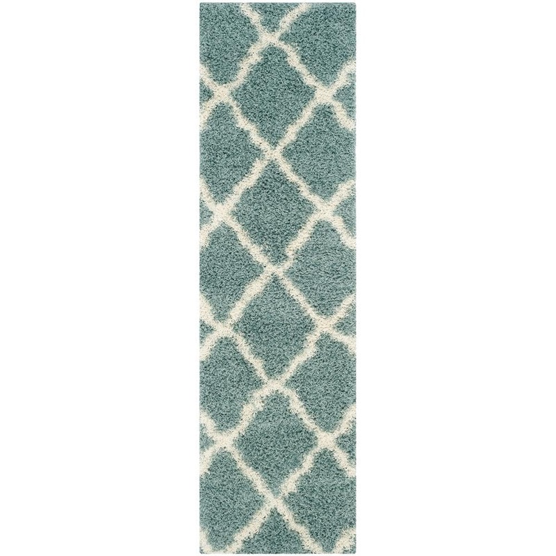 SAFAVIEH Dallas Shag Light Blue/Ivory 2 ft. x 8 ft. Geometric Runner Rug SGD257C-28