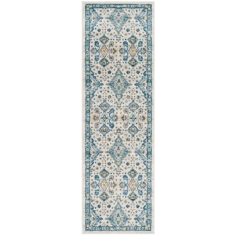 SAFAVIEH Evoke Ivory/Light Blue 2 ft. x 7 ft. Border Speckled Diamond Runner Rug EVK224C-27