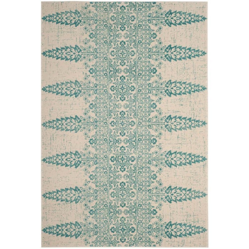 SAFAVIEH Evoke Ivory/Teal Doormat 3 ft. x 5 ft. Tribal Floral Area Rug EVK521F-3
