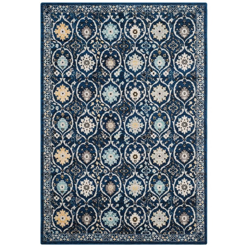 SAFAVIEH Evoke Royal/Ivory 7 ft. x 9 ft. Border Distressed Geometric Area Rug EVK210A-6