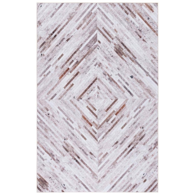 SAFAVIEH Faux Hide Beige/Brown 8 ft. x 10 ft. Machine Washable Striped Solid Area Rug FAH526A-8