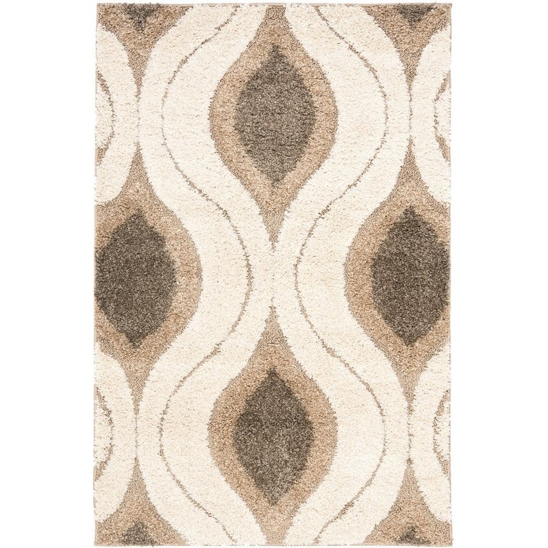 SAFAVIEH Florida Shag Cream/Smoke Doormat 3 ft. x 5 ft. Geometric Area Rug SG461-1179-3