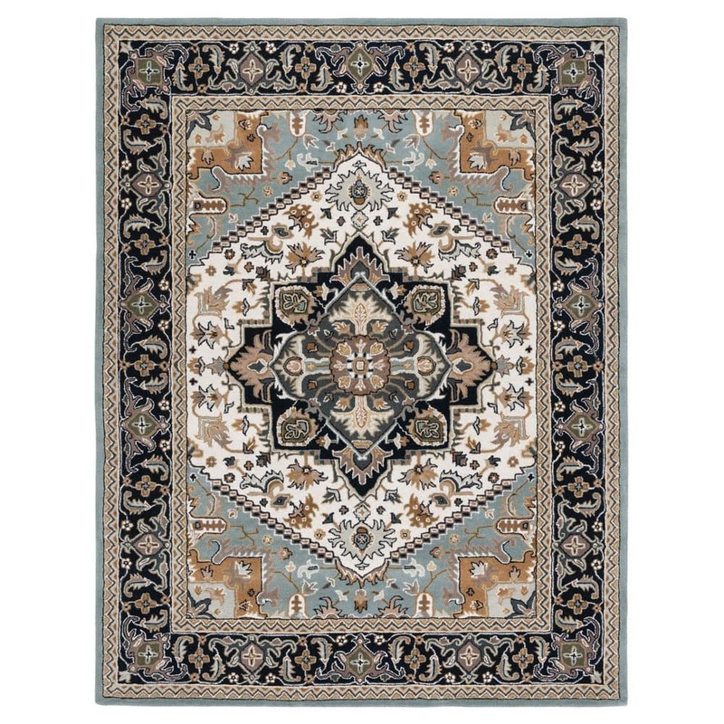 SAFAVIEH Heritage Gray/Green 10 ft. x 14 ft. Border Floral Medallion Area Rug HG625W-10