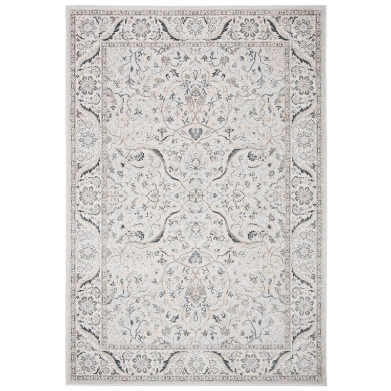 SAFAVIEH Isabella Light Gray/Cream 4 ft. x 6 ft. Floral Border Area Rug ISA912F-4