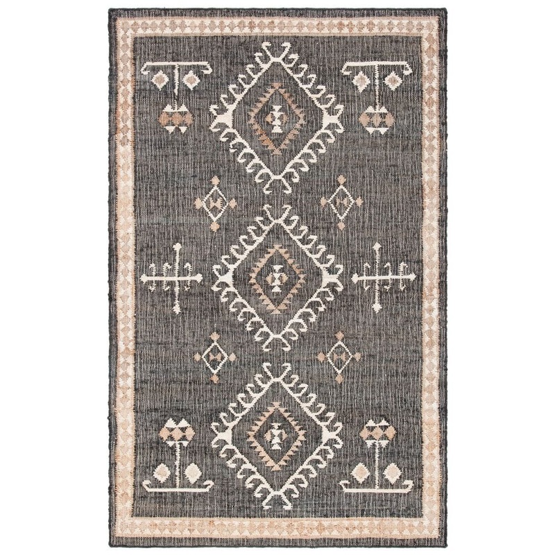 SAFAVIEH Kilim Black/Ivory 4 ft. x 6 ft. Native American Border Area Rug KLM762Z-4