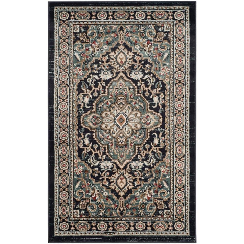 SAFAVIEH Lyndhurst Anthracite/Teal Doormat 3 ft. x 5 ft. Border Area Rug LNH338C-3