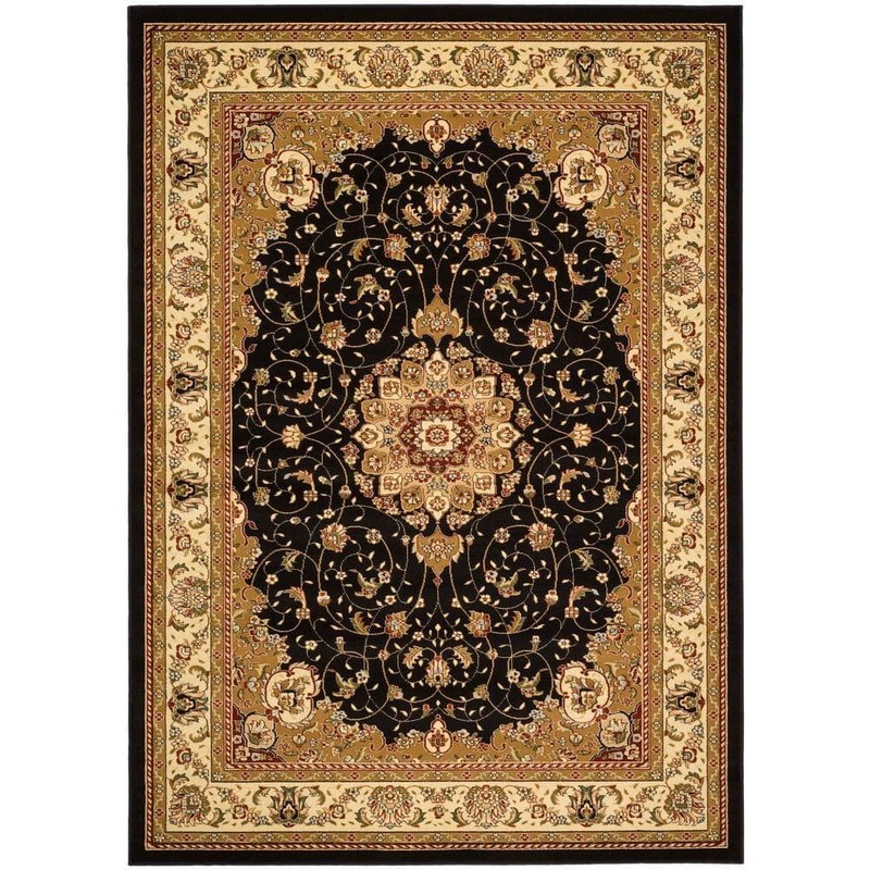 SAFAVIEH Lyndhurst Black/Ivory Doormat 3 ft. x 5 ft. Floral Border Antique Area Rug LNH329A-3