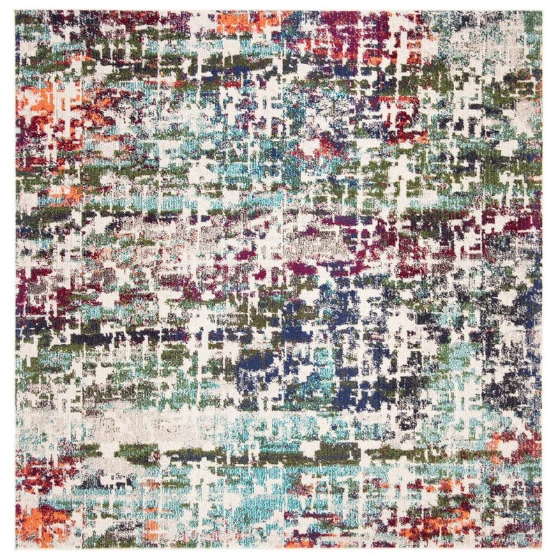 SAFAVIEH Madison Blue/Green 7 ft. x 7 ft. Square Geometric Area Rug MAD469A-7SQ