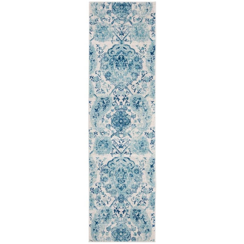 SAFAVIEH Madison Cream/Turquoise 2 ft. x 8 ft. Border Runner Rug MAD600E-28