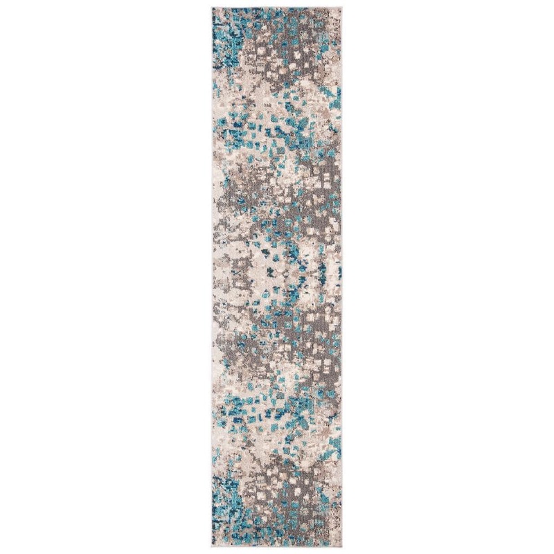 SAFAVIEH Madison Gray/Blue 2 ft. x 6 ft. Abstract Distressed Runner Rug MAD425E-26