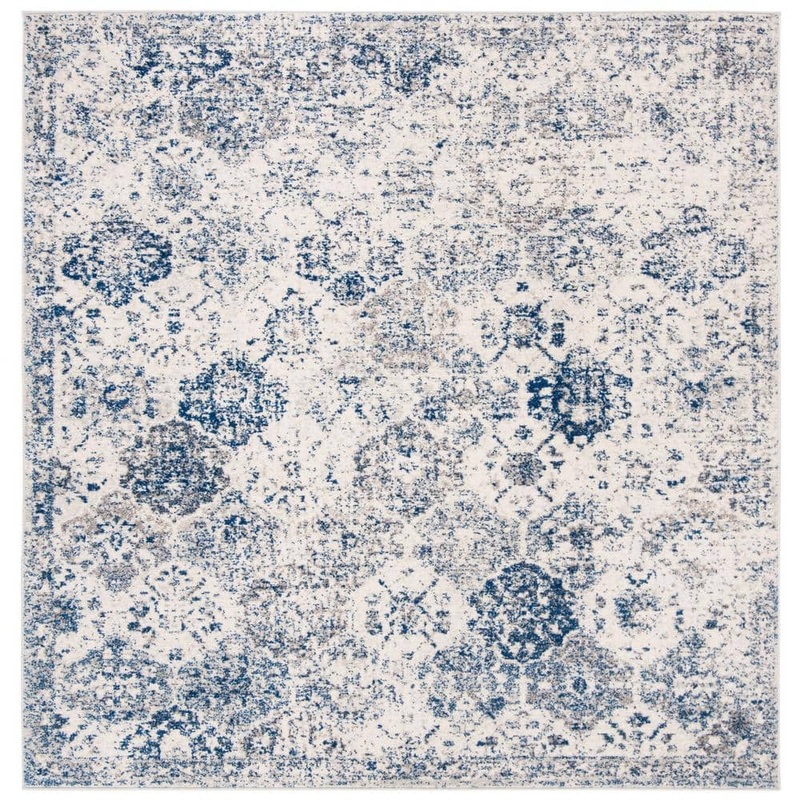 SAFAVIEH Madison White/Royal Blue 10 ft. x 10 ft. Border Floral Medallion Geometric Square Area Rug MAD611C-10SQ