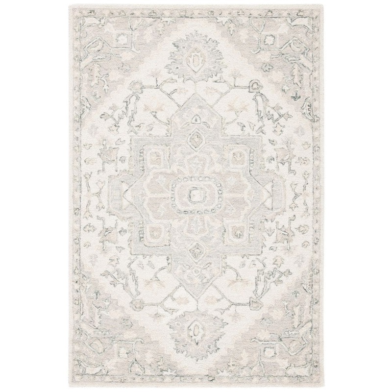 SAFAVIEH Micro-Loop Ivory/Beige Doormat 2 ft. x 3 ft. Floral Medallion Area Rug MLP503B-2
