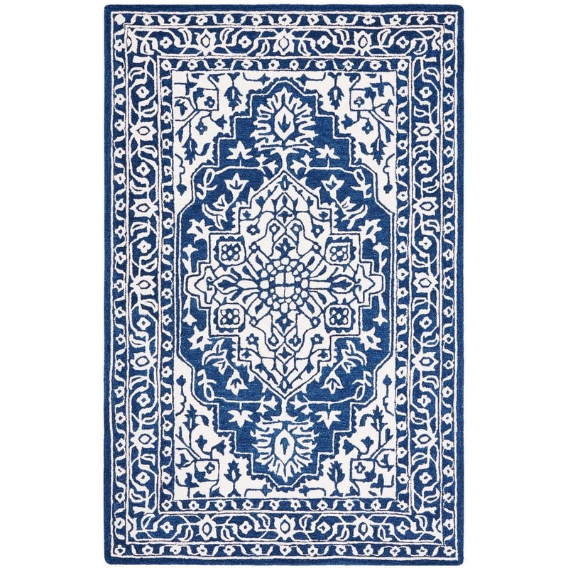 SAFAVIEH Micro-Loop Navy/Ivory 5 ft. x 8 ft. Medallion Oriental Area Rug MLP648N-5