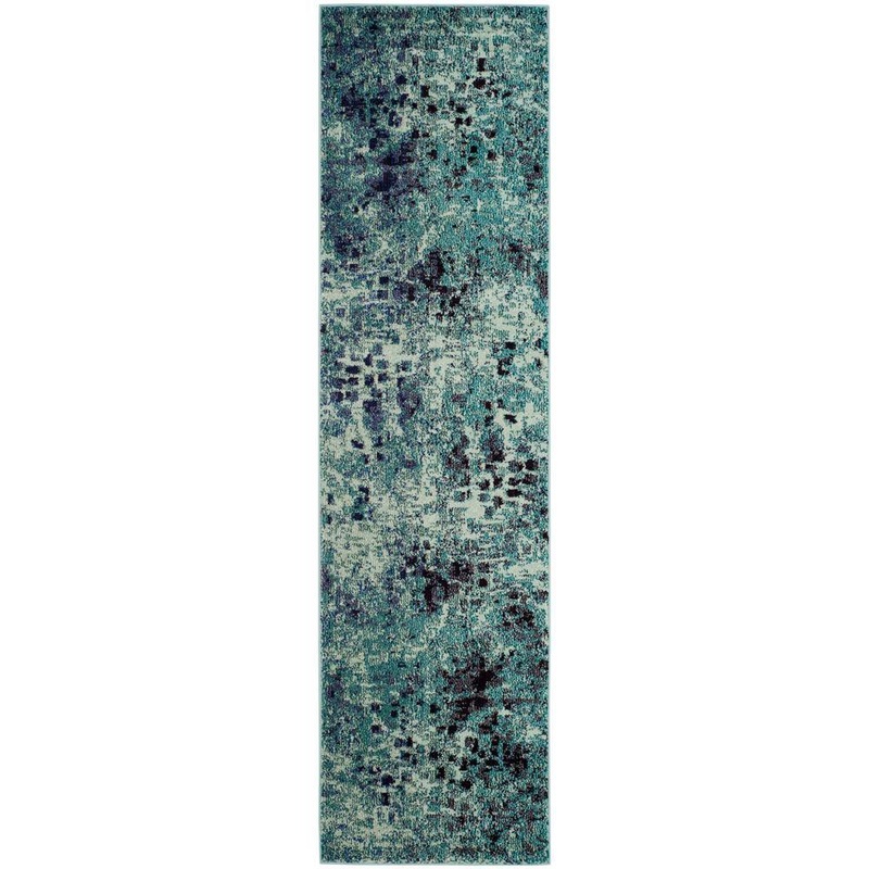 SAFAVIEH Monaco Light Blue/Multi 2 ft. x 8 ft. Geometric Runner Rug MNC225J-28