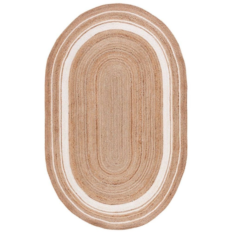 SAFAVIEH Natural Fiber Beige/Ivory 6 ft. x 9 ft. Woven Striped Oval Area Rug NF812A-6OV