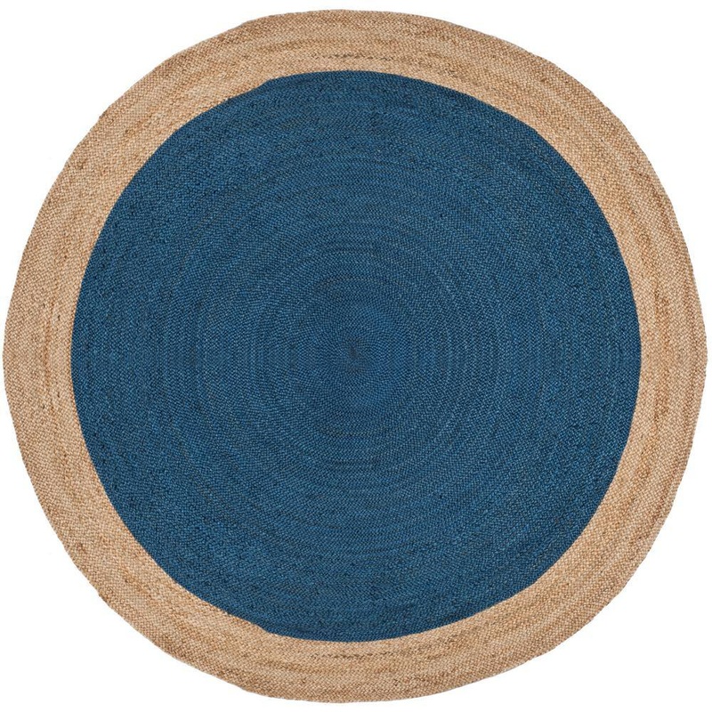 SAFAVIEH Natural Fiber Royal Blue/Natural 9 ft. x 9 ft. Round Border Area Rug NF801D-9R