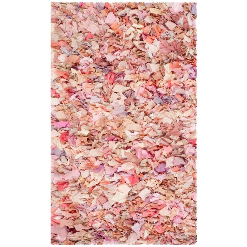 SAFAVIEH Rio Shag Ivory/Pink Doormat 3 ft. x 5 ft. Solid Area Rug SG951P-3