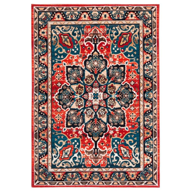 SAFAVIEH Riviera Black/Red 4 ft. x 6 ft. Machine Washable Medallion Border Area Rug RIV155Z-4