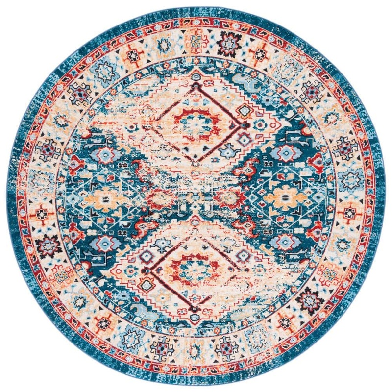SAFAVIEH Riviera Blue/Gold 7 ft. x 7 ft. Machine Washable Medallion Border Round Area Rug RIV157M-7R