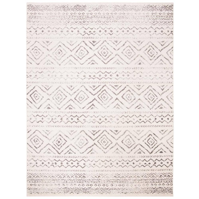 SAFAVIEH Tulum Ivory/Gray 9 ft. x 12 ft. Striped Geometric Diamonds Area Rug TUL267A-9