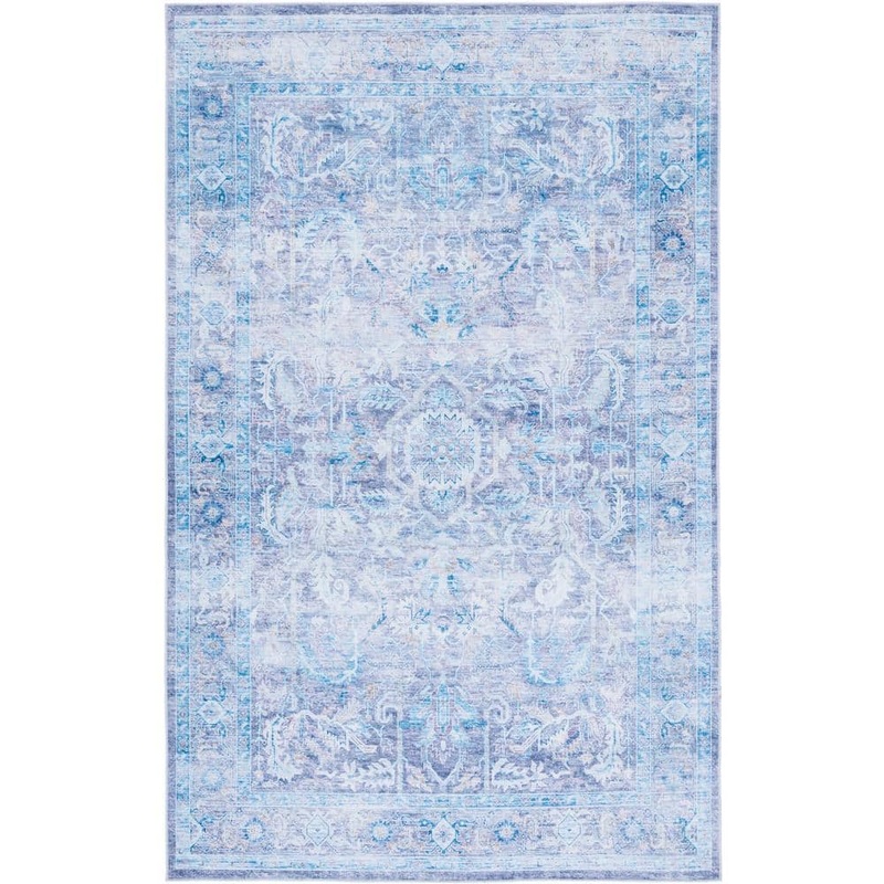 SAFAVIEH Tuscon Purple/Blue 8 ft. x 10 ft. Machine Washable Border Floral Distressed Area Rug TSN185V-8