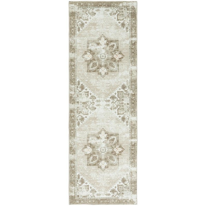 SAFAVIEH Tuscon Sage/Ivory 3 ft. x 12 ft. Machine Washable Border Distressed Runner Rug TSN102W-212
