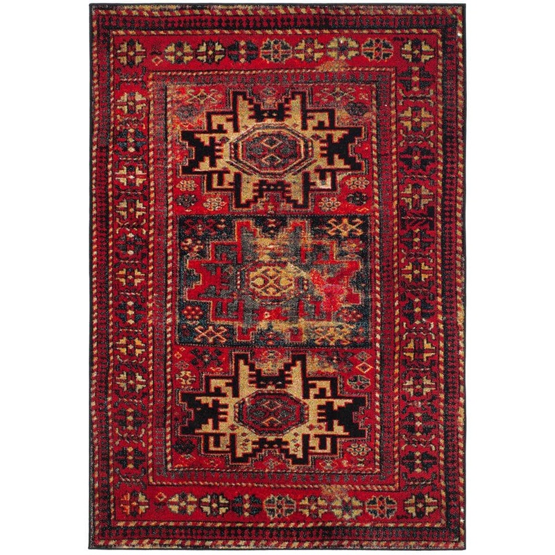 SAFAVIEH Vintage Hamadan Red/Multi 5 ft. x 8 ft. Medallion Border Area Rug VTH213A-5