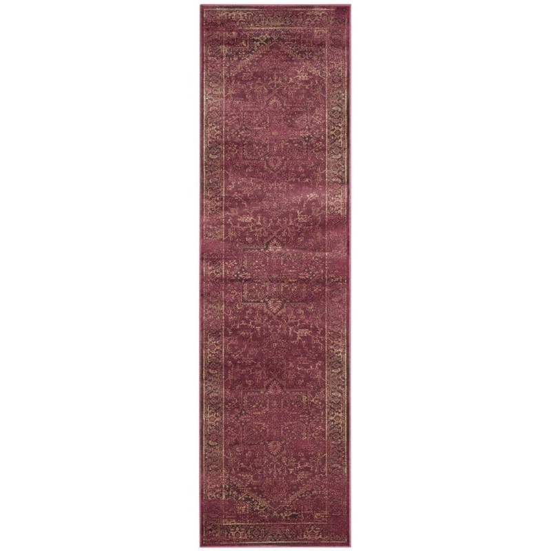 SAFAVIEH Vintage Raspberry 2 ft. x 8 ft. Border Runner Rug VTG114-5880-28