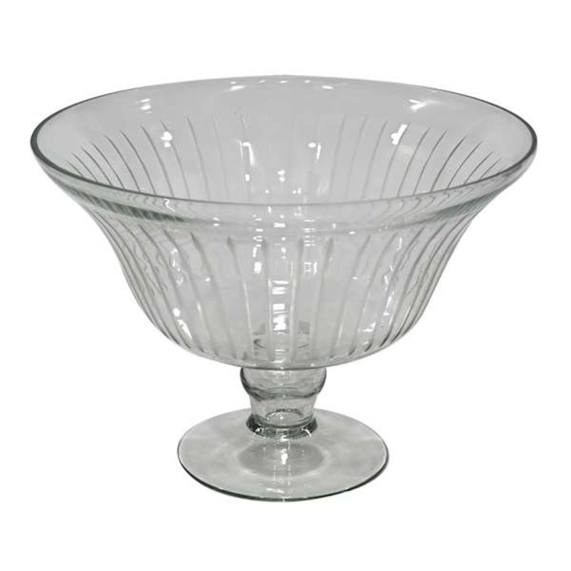 Clear Glass Bowl with Etching, 14×10