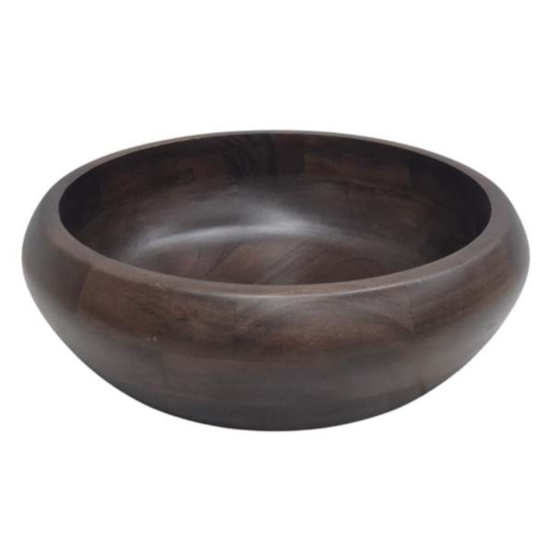 Dark Brown Acacia Wood Bowl, 15″