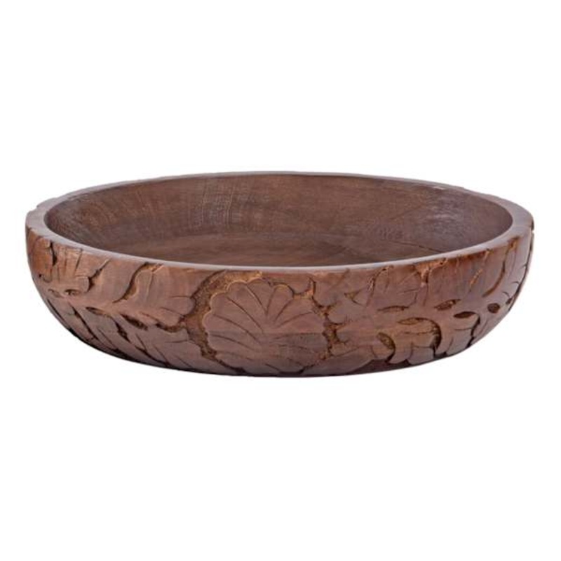 Found & Fable Carved Leaf Wooden Bowl, 11.5″