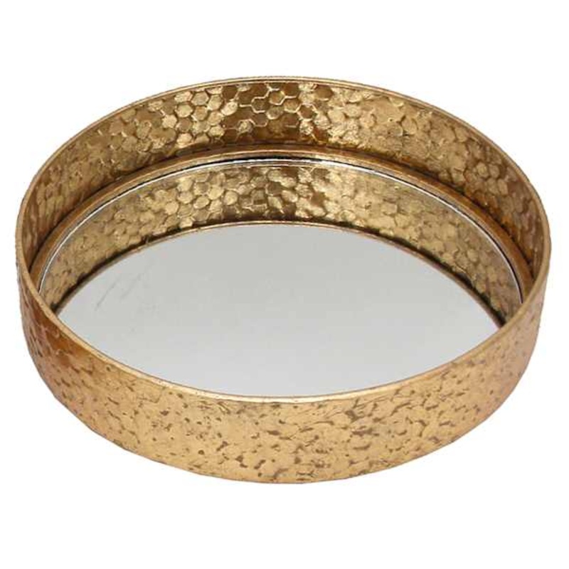 Gold Foiled Round Mirror Decorative Tray, 12″