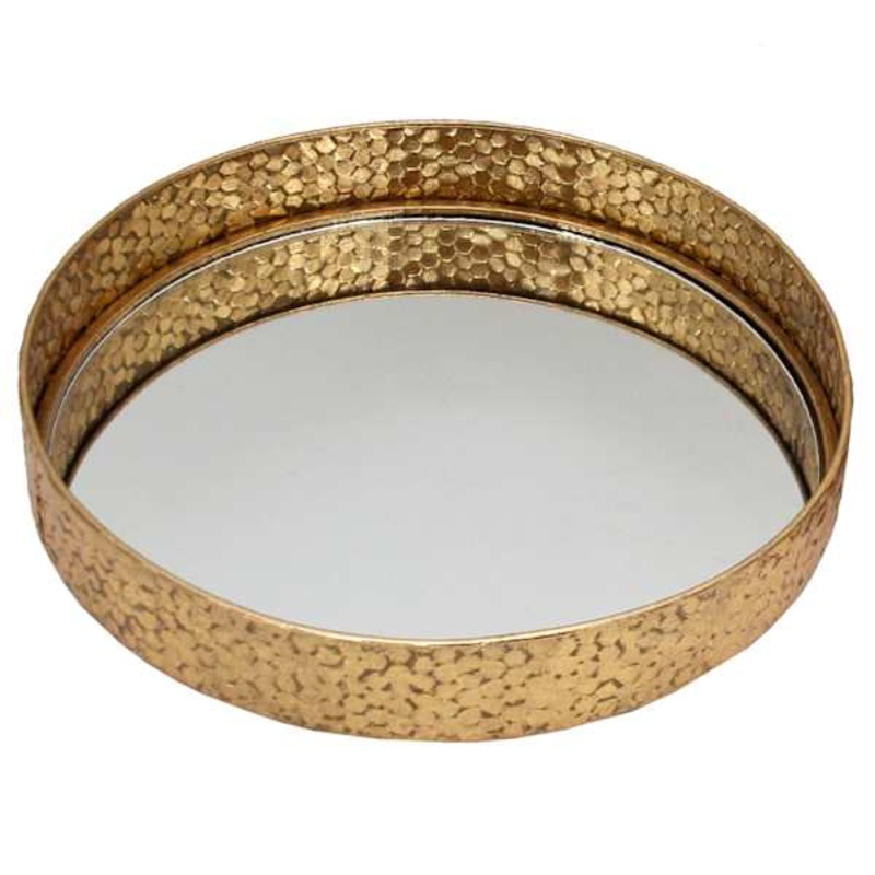 Gold Foiled Round Mirror Decorative Tray, 16″