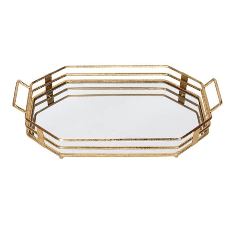 Gold Glass Tray with Mirror Top, 23×13