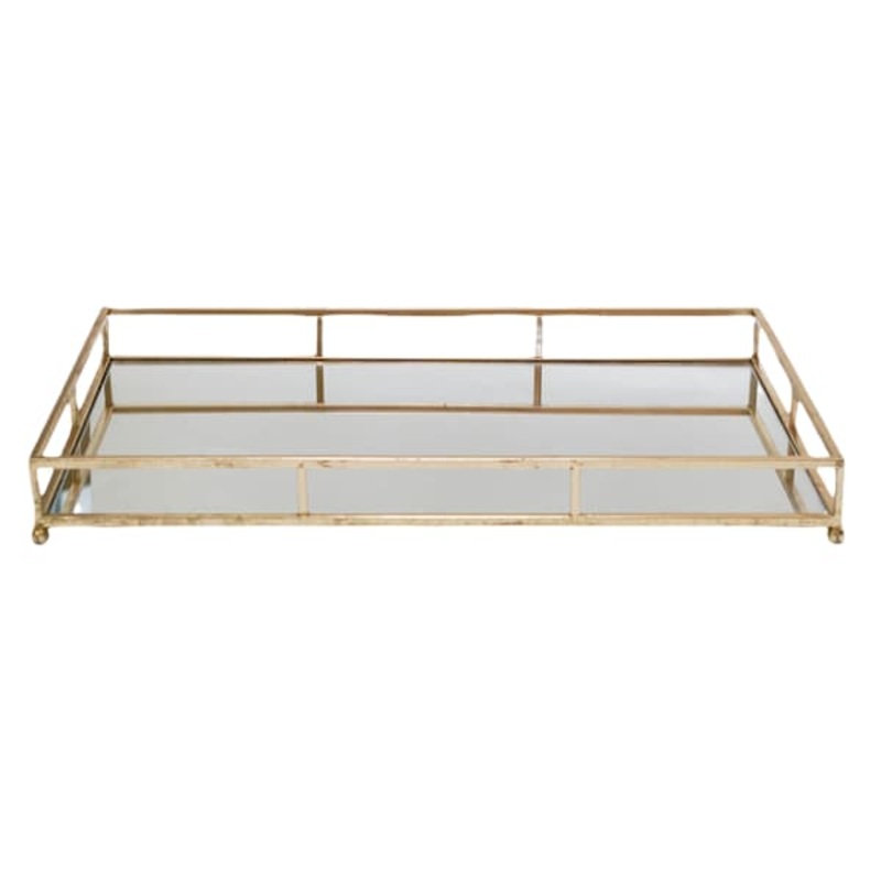 Gold Metal Rectangle Tray with Mirror, 24×16