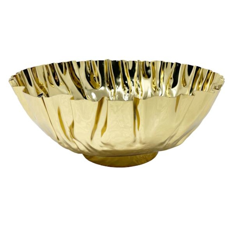 Gold Metal Ruffled Bowl, 11.6″