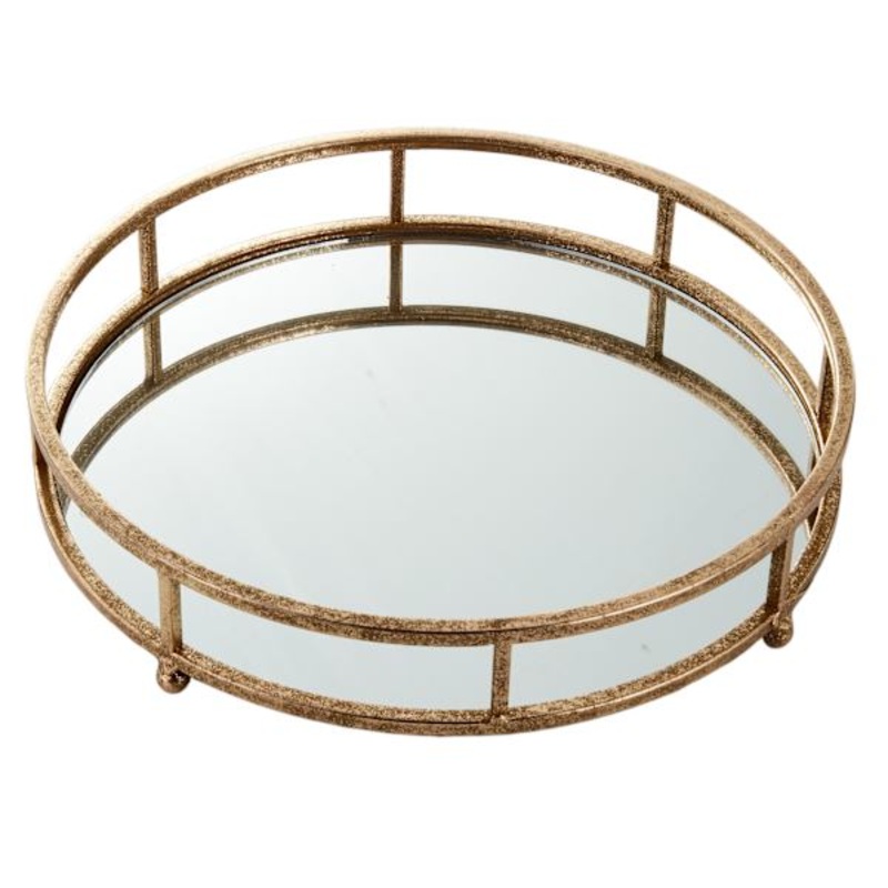 Gold Mirrored Round Metal Tray, 14″