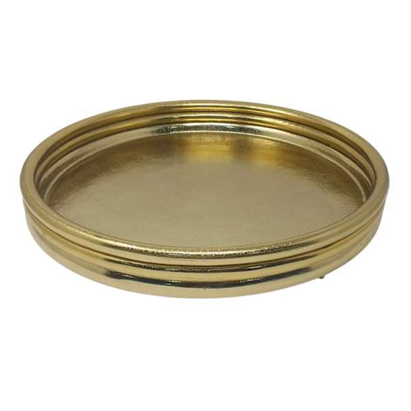 Gold Round Ribbed Cast Aluminum Tray, 14″