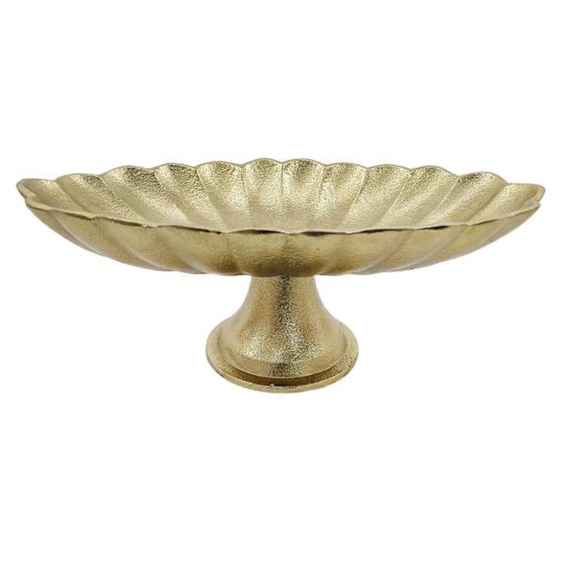 Gold Scalloped Aluminum Pedestal Tray, 15×7.6×5.4