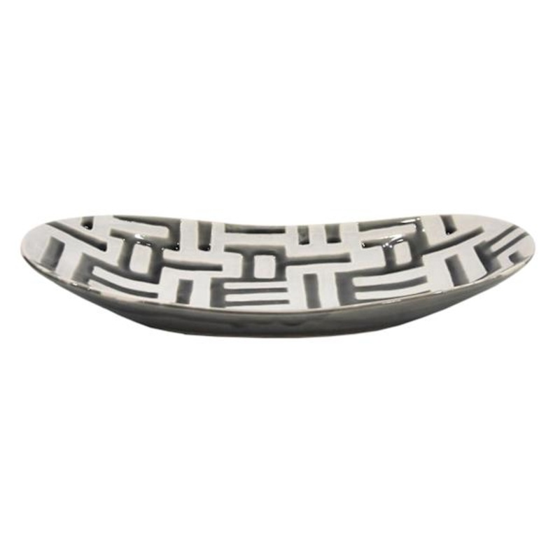 Grey & Black Painted Decorative Boat Tray, 18″