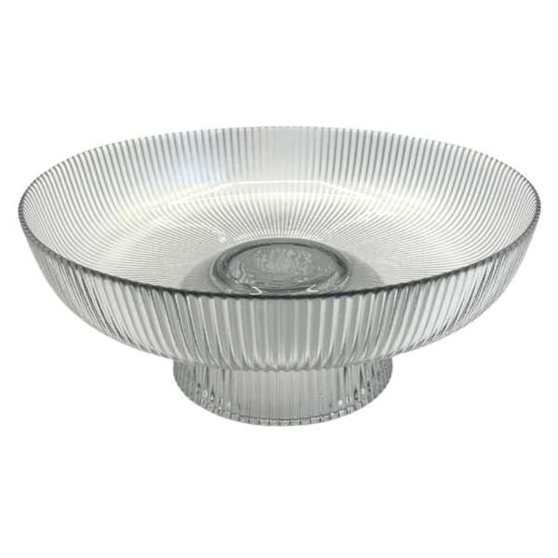 Grey Ribbed Glass Footed Bowl, 10×4.3
