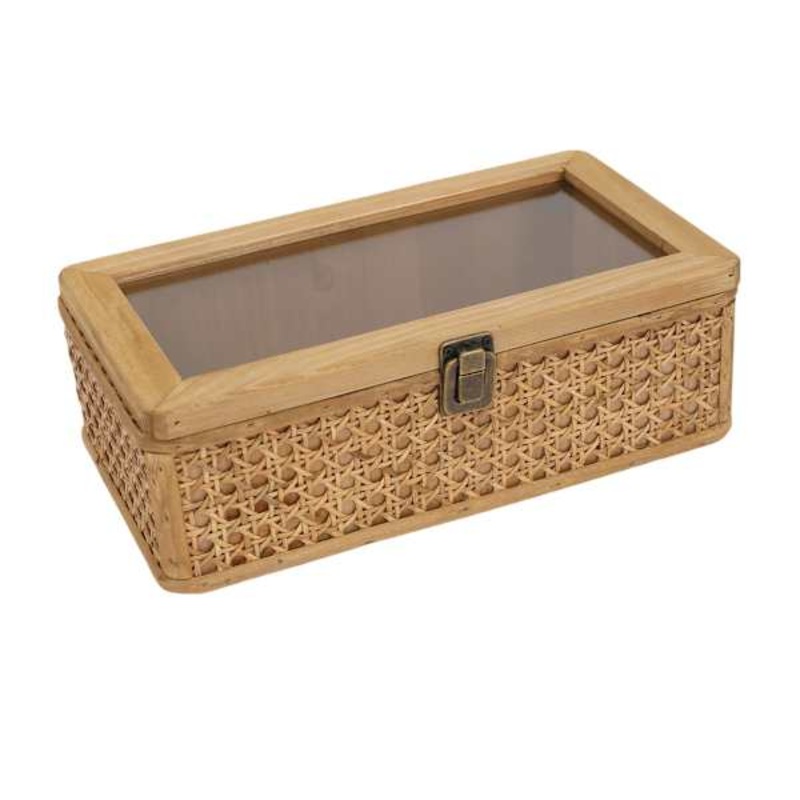 Small Brown Rattan Box with Clear Lid, 12×7