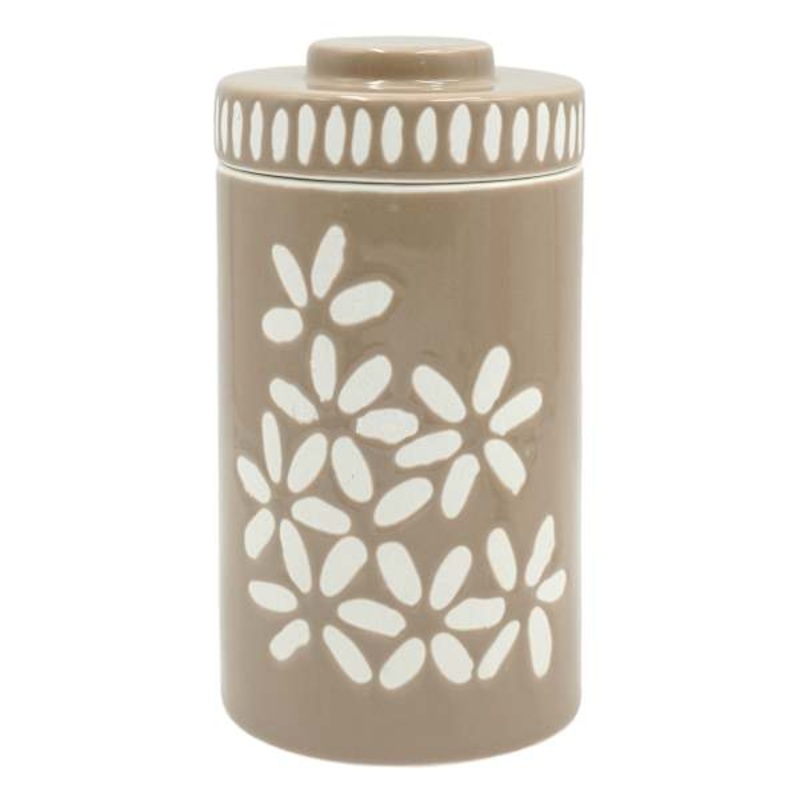 Tracey Boyd Brown Floral Ceramic Jar, 8″